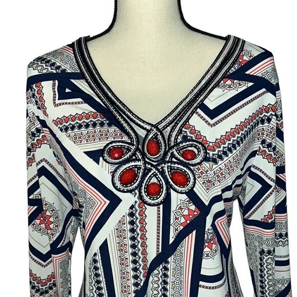 JM Collection Printed; Embellished Tunic - Picture 2 of 9